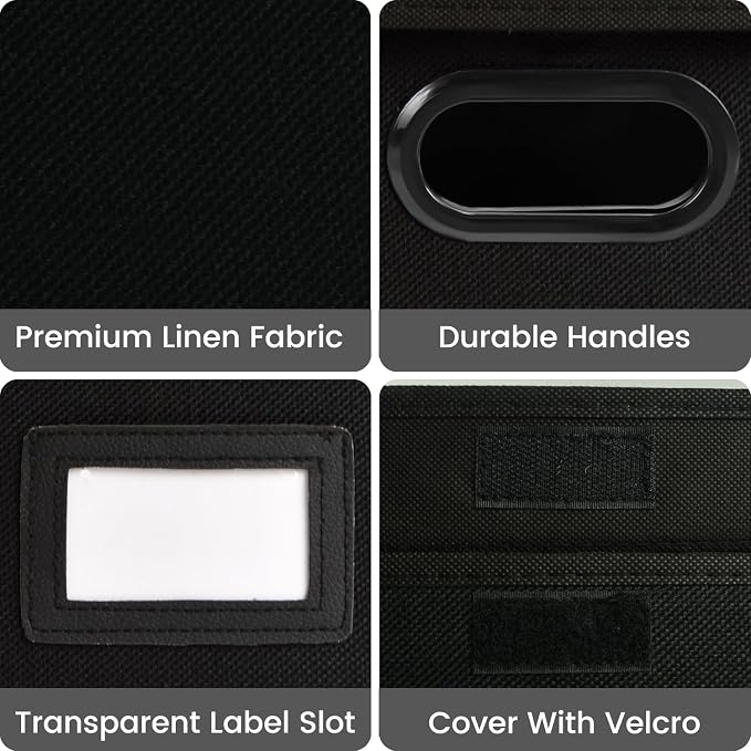 Qerlei File Organizer Boxes with Lids,Collapsible File Folder Organizer with Plastic Slide,Collapsible Filing & Storage Boxes for Office/Decor/Home (Black, 1 Pack)