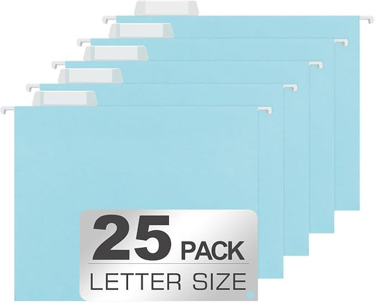25 Packs Hanging File Folders,Light Blue Hanging File Folders Letter Size,Hanging Folders with 1/5-cut Tabs,Hanging Folders for Filing Cabinets, File Organizer Folder for Office,School,Home