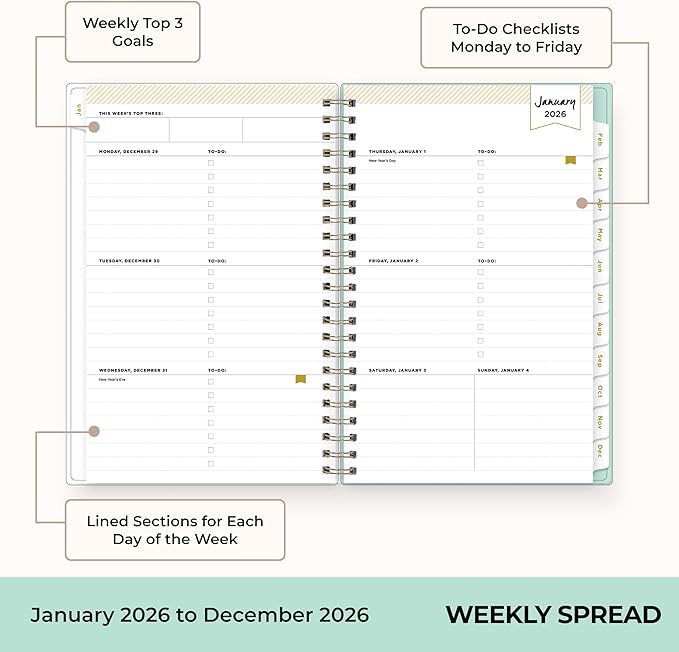 Blue Sky Day Designer 2026 Weekly and Monthly Planner Calendar, January 2026 - December 2026, 5" x 8", Flexible Cover With Zip Pouch, Durable Twin Wire Binding, Storage Pocket, Includes Stickers, Tulip Garden Mint