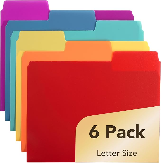 Mr. Pen- File Folders, 1/3 Cut Tab, 6 Pack, Assorted Colors, Letter Size, Colored File Folders, Letter File Folders, Color Folders, Office File Folders, Office Supplies File Folders, File Folder