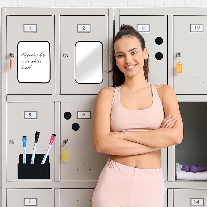 Denylo pro Magnetic Locker Accessories Kit Back to School Essentials Locker Organizer Supplies Includes Whiteboard Mirror Storage Box Dry Erase Marker and More for Back to School Essentials，Black