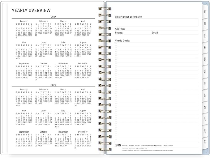Blue Sky 2027 Weekly and Monthly Large Print Planner Calendar, January 2027 - December 2027, 5" x 8", Flexible Cover, Laminated Tabs, Durable Twin Wire Binding, Moyer