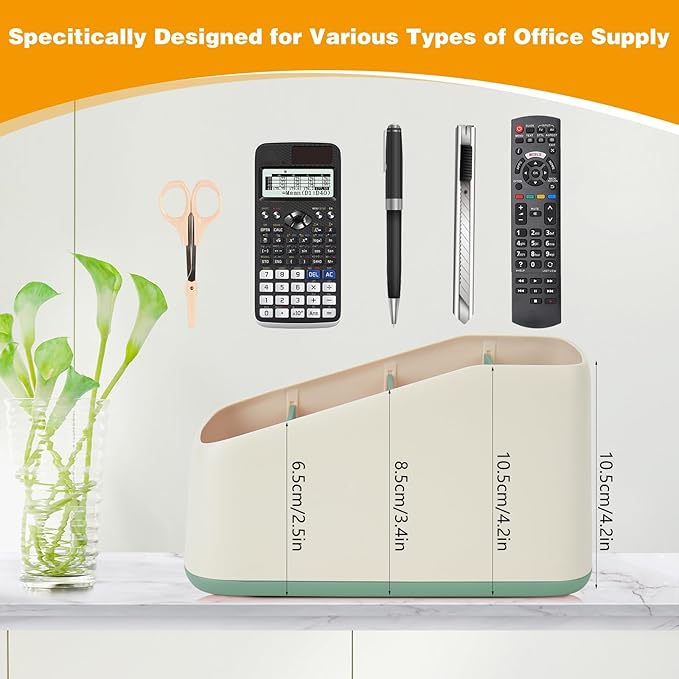 TV Remote Control Holder Organizer Box with 4 Compartments Remote Caddy Tray Table Desk Desktop Storage Organizer for Media Player，Makeup Brush,Pencil,Glassees，Office Supplies（Green）