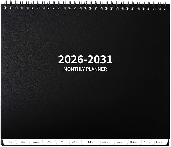2026-2031 Monthly Planner - 5 Year Planner/Calendar 2026-2031, Jul 2026 - Jun 2031, 9" x 11", Tabs, 60 Months Flip Calendar, Spiral Bound Top, Black