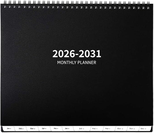2026-2031 Monthly Planner - 5 Year Planner/Calendar 2026-2031, Jul 2026 - Jun 2031, 9" x 11", Tabs, 60 Months Flip Calendar, Spiral Bound Top, Black
