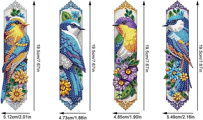 ARTopet 4Pcs DIY Diamond Art Painting Bookmarks with Colorful Butterfly Pendant PET Bookmark Ornament Double Sided Pattern Single Sided Diamond Book Marker Clip Gifts Tags-Bird