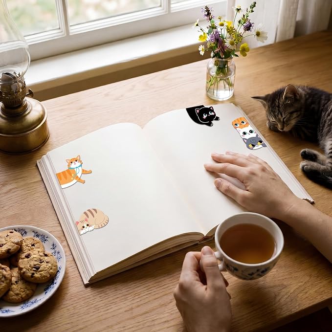 Teling 30 Pieces Cute Cat Magnetic Bookmarks Funny Cat Bookmark Magnetic Book Page Clips Cute Kawaii Animal Page Markers for Book Lovers Gifts Office Home Reading Teachers, Women Supplies, 15 Styles