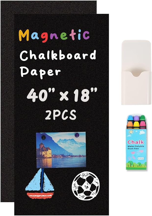 2-Pack, 40" x 18" Magnetic Chalkboard for Wall Self Adhesive Blackboard Sheet Peel and Stick Sticker Roll Ideal for School Home