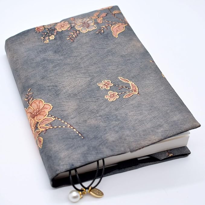BLBMH A6 Book Cover 4x6 | Non-Stretch Fabric Sleeve with Bookmark | Handmade Washable Protector for Paperback Journal Bible Notebook | Gift for Women Readers - Flower 4