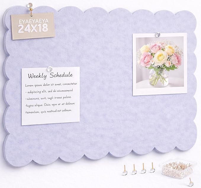 Scalloped Felt Bulletin Board 24 x 18 Inches, Cute Decorative Pin Board for Dorm Room Decor, Small Vision Board & Photo Display for Bedroom or Study (Blue Gray)