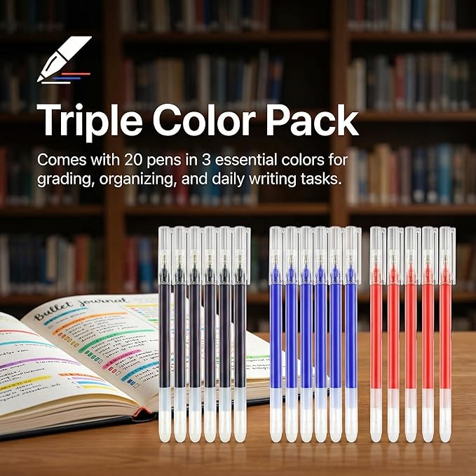 Volcanics Erasable Gel Ink Pens 20 Pack – 7 Black, 7 Blue, 6 Red Heat Erasable Gel Pens, Smooth Writing, No Refill Needed, No Smudge, for School, Office, Journaling, Note Taking