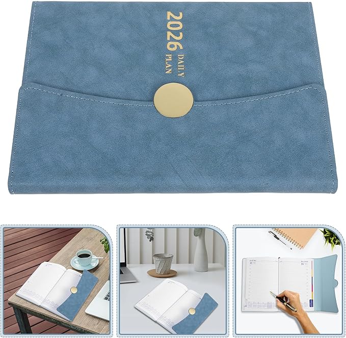 2026 Daily Task Planner Notebook Year-round Work Organizer Calendar Book with Minimalist Pu Cover Light Blue for Professionals and Students