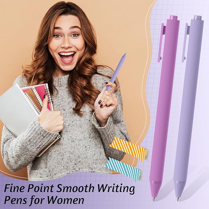 Crtiin 30 Pcs Gel Pens Bulk, 0.5mm Fine Point Black Ink Pens, Retractable Smooth Writing Quick Dry, Colored Aesthetic for School Office Journaling Teacher Appreciation Mother Day (Purple Series)