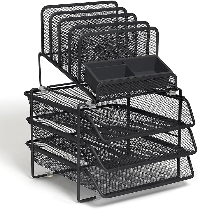 TRU RED All‑In‑One Wire Mesh Desk Organizer, 10‑Compartment, Black, 2‑Pack – Desktop Storage for Office & Home Use