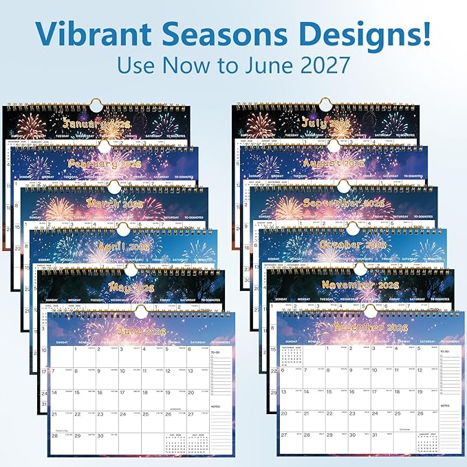 2026-2027 Wall Calendar - Includes January 2026 to June 2027, 18-Month Paper Wall Calendar 11 x 8.5 Inches.Thick Paper with Julian Dates and Block for New Year and Christmas Holidays To-dos ＆ Notes (H)