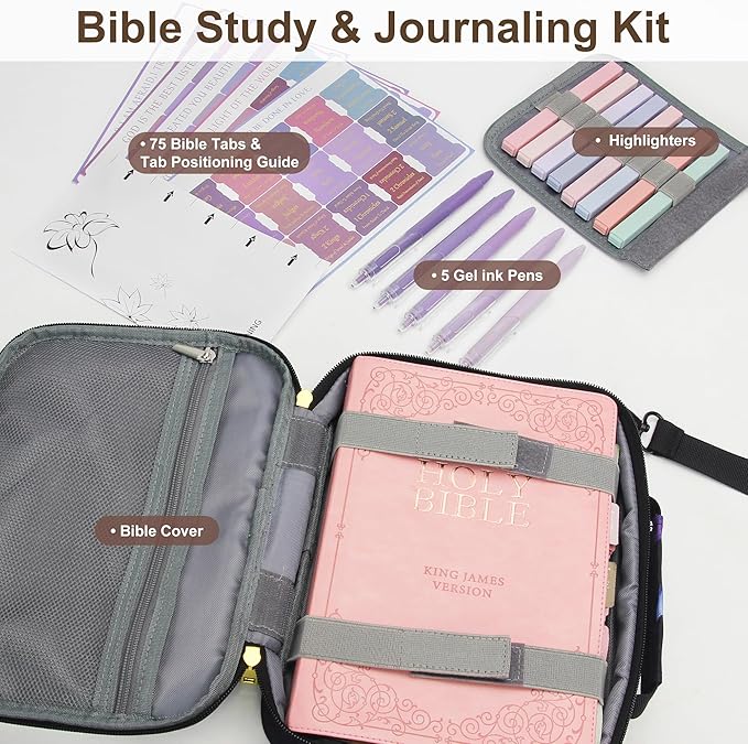 Bible Cover for Women, Bible Holder, Bible Cover Carrier Carrying Organizer Bag, God is Within Her She Will Not Fall, Zipper and Pockets for Standard Size Bible, Gift for Women（purpleLetter）