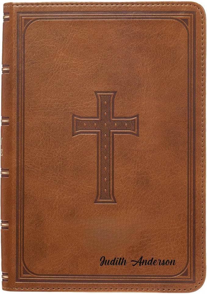Personalized KJV Deluxe Holy Bible Honey Brown Faux Leather Medium Print Size with Celtic Cross Design | Medium Print | Custom Name at the Lower Right Side | Gift for Christian & Religious Celebration