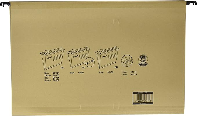 Esselte Classic – Pack of 50 Suspension File Reinforced with Transparent Plastic Visor – Natural
