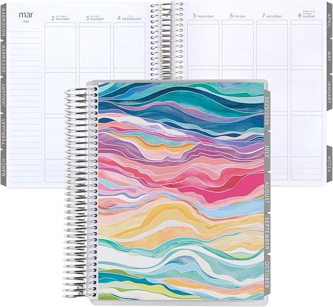 Erin Condren 12-Month Spiral Life Planner (Jul 2025 - Jun 2026), 7”x9” Weekly and Monthly Planner, 80 Lb. Text Weight Paper, Layers Colorful Covers, Minimal Theme, Vertical Layout, Platinum Coil