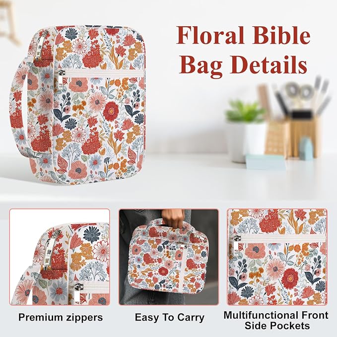 Bible Cover Case for Women Bible Case Set Bible Study Supplies Wildflower Bibles Book Covers with Bookmark and Stickers Bibles Cases with Handle Pocket Religious Easter Gifts for Women