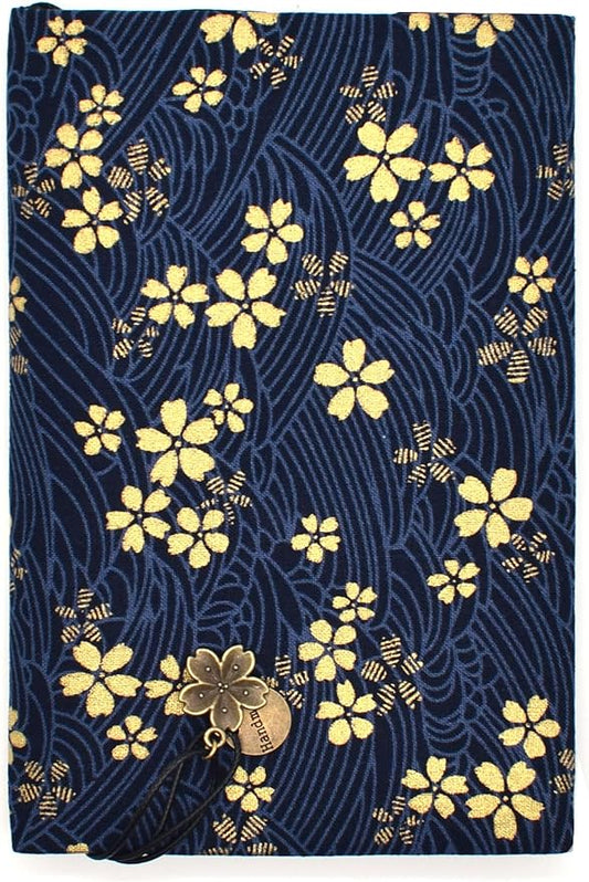 BLBMH A6 Book Cover 4x6 | Non-Stretch Fabric Sleeve with Bookmark | Handmade Washable Protector for Paperback Journal Bible Notebook | Gift for Women Readers - Blue Sakura