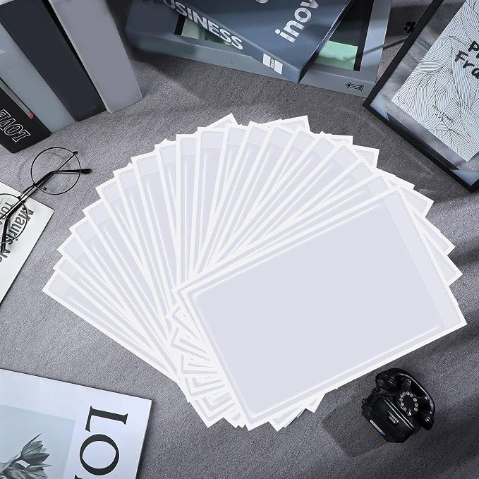 Outus 60 Pcs Self Adhesive Shop Ticket Holders Clear Plastic Sleeves Adhesive Pockets Work Order Job Ticket Holders for Back to School Student Label Home Office Posting Signs (5 x 8 Inch)