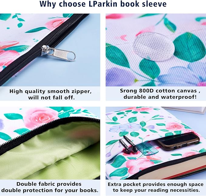 Book Sleeve for Book Lovers, Bookish Book Protector, Book Covers for Paperbacks, Washable Fabric, Book Sleeves with Zipper, Medium 11 Inch X 8.7 Inch