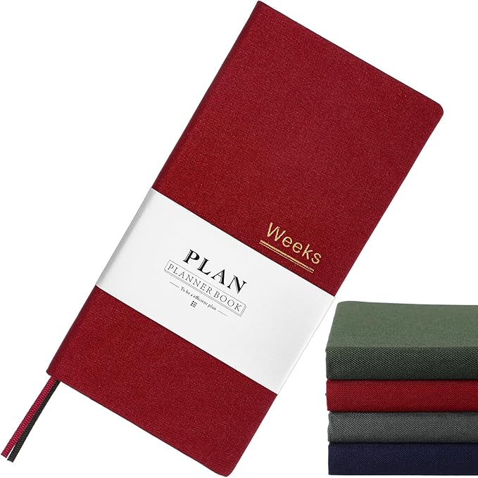 Fuyoooo 1 Pcs Weeks Planner Gift for Christmas, A6 / 3.9x7.4 inch Portable Planner Undated Pocket Size Calendar Year Month Week Mini Slim Notebook Journal Schedule for Traveler Office (Bright Red)
