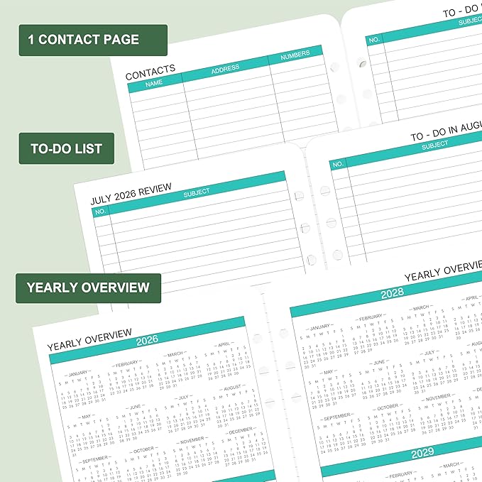 2026-2028 Monthly Planner Refill - 7-Hole Punched, A5 Planner Inserts, from Jul. 2026 - Jun. 2028, Planner Refills with 7-Hole Punched, 5-1/2" x 8-1/2", Two Pages Per Month,Monthly Tabs