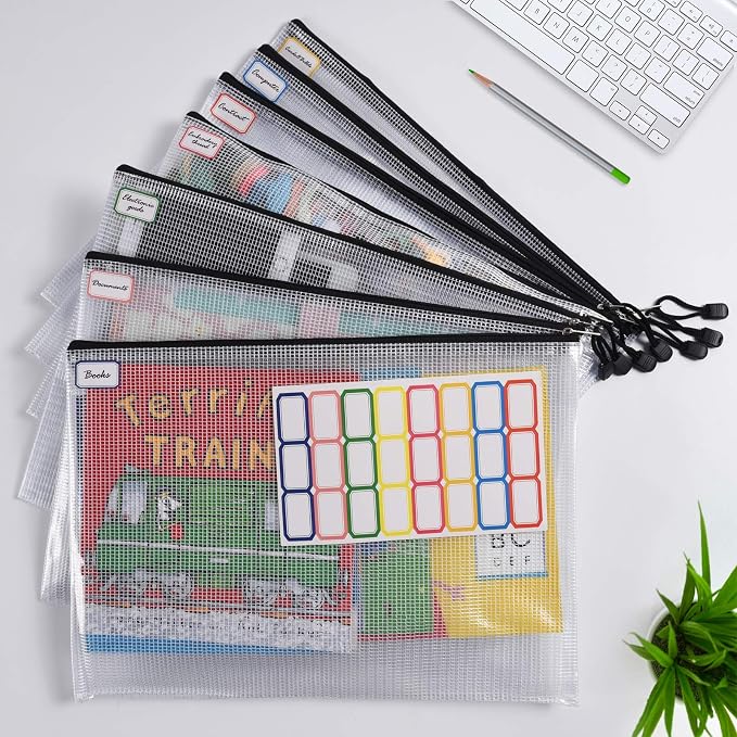 Mesh Zipper Pouch, 6PCS Waterproof Plastic Mesh ZipperBag, A4 Size Tear-Resistant Document Pouch, Extra Large Zip File Bags, for School Office Supplies Home Travel Storage(13.5×9.5 Inch)