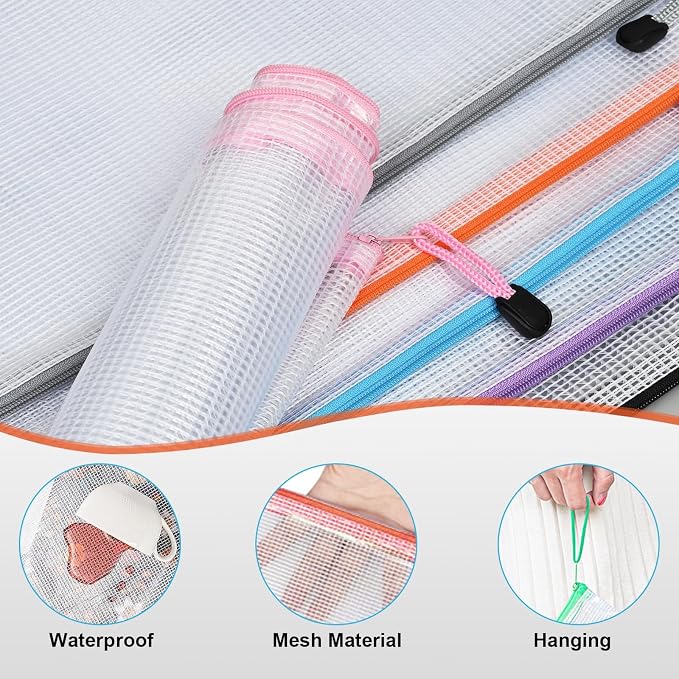 Krvyrn Multisize Mesh Zipper Pouches (20 Packs 9 Sizes) for Storage and Organization, Waterproof Mesh Pouches for Puzzle, Board Game, Toys, Travel, School, and Office Supplies
