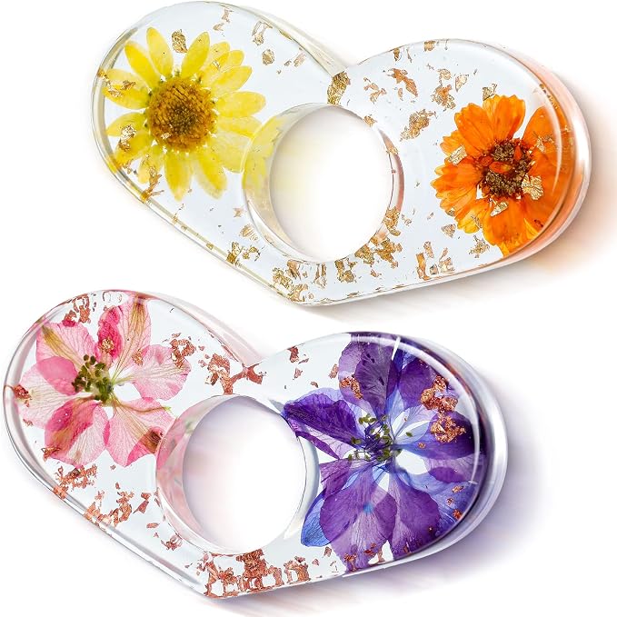 2 Pcs Dried Flower Resin Book Page Holder Transparent Thumb Ring Pages Holders Handmade Personalized Bookmark Reading Accessories for Teachers Book Lovers Literary Birthday Gift