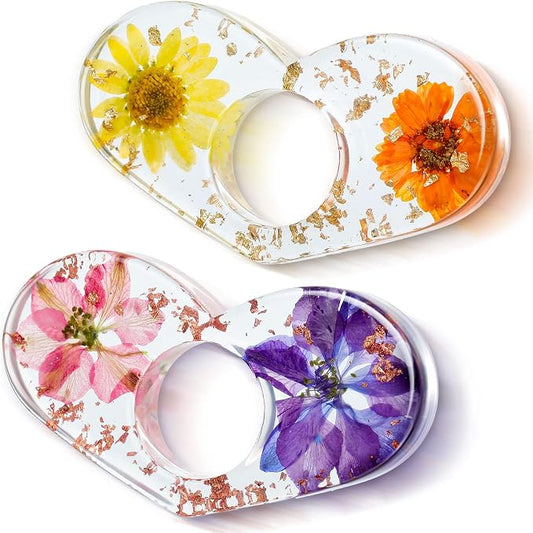 2 Pcs Dried Flower Resin Book Page Holder Transparent Thumb Ring Pages Holders Handmade Personalized Bookmark Reading Accessories for Teachers Book Lovers Literary Birthday Gift