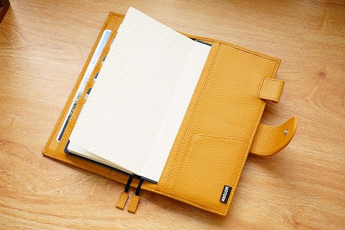 Moterm Leather Cover for Hobonichi Weeks - Fits Hobonichi Weeks/Weeks Mega, with Back Pocket (Pebbled-Mustard)