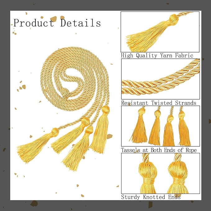 Graduation Double Honor Cords with Tassels Braided Academic Ropes for High School College Ceremony 68 Inch (Gold)