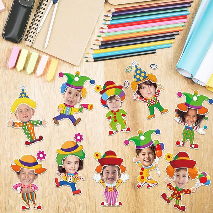 60pcs Circus Theme Cutouts Clown Juggling Bulletin Board Decorations Carnival Circus Paper Cut-Outs Classroom Decor for Boys Girls Classroom DIY Crafts Photo Kindergarten Preschool Wall Door Supplies