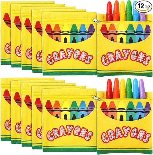 MotiMind 12 Pcs Crayon Storage Bags with Zipper for Classroom Crayon Organizer Dispenser Marker Storage Organizer for Art Supplies