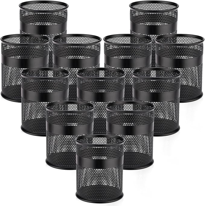 Segarty Pen Holder for Desk, 12 Pack Black Pencil Cup, Metal Desktop Pens Organizer, 3.3 x 3.9 inch Pencils Holder for Office Supplies Organization, School Classroom, Brush Storage
