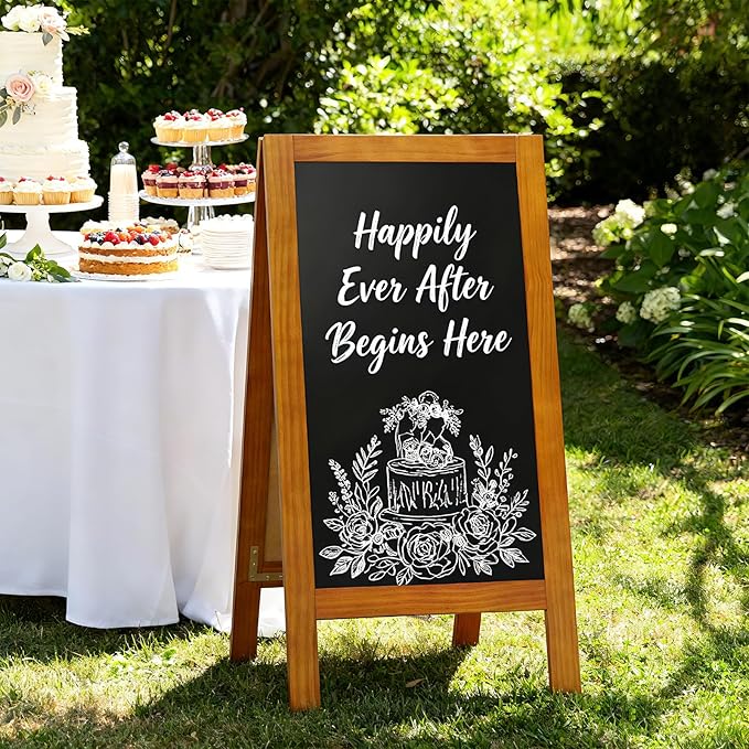 4 THOUGHT A-Frame Double-Sided Magnetic Chalkboard 40"x20", Solid Pine Wood Freestanding Sandwich Board for Restaurants, Cafes, Weddings (Caramel)
