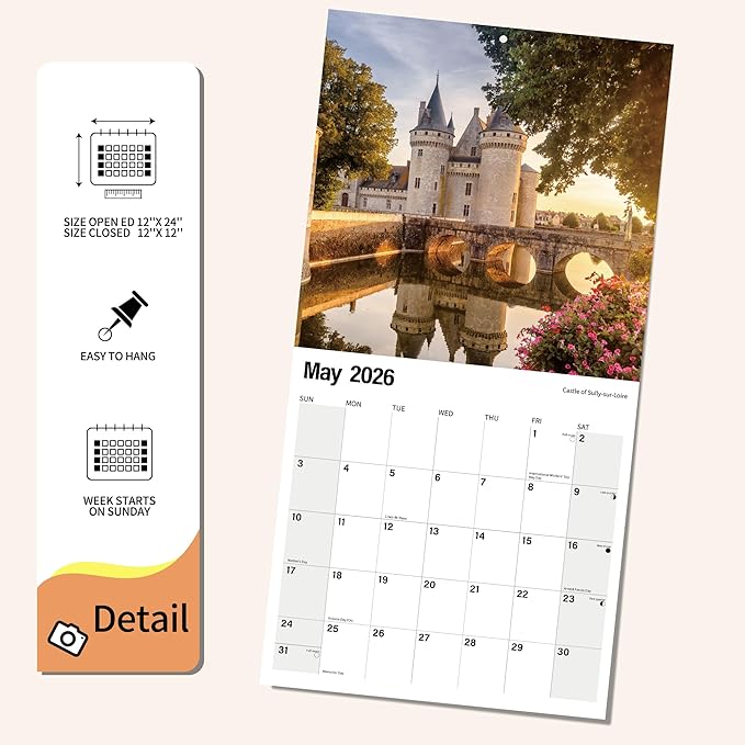 Wall Calendar 2026 Planner Calendar - France Hangable Monthly Wall Calendar with Large Blocks for Organizing & Planning, Academic Schedule, Home, Office & family, Thick & Sturdy Paper (12"x24" Open)