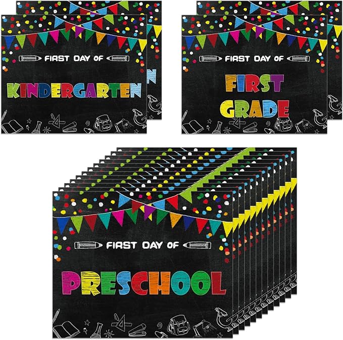 WaaHome First Day of School Chalkboard Sign - 8''x10'' First Day of Kindergarten Preschool Sign Back to School Signs for Kids Girls Boys, Reusable, 16 Grades
