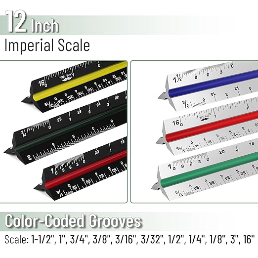 Mr. Pen Architectural 12 Inch Engineer & Drafting Ruler Set - Imperial & Metric Scale for Blueprints & Contractor Use