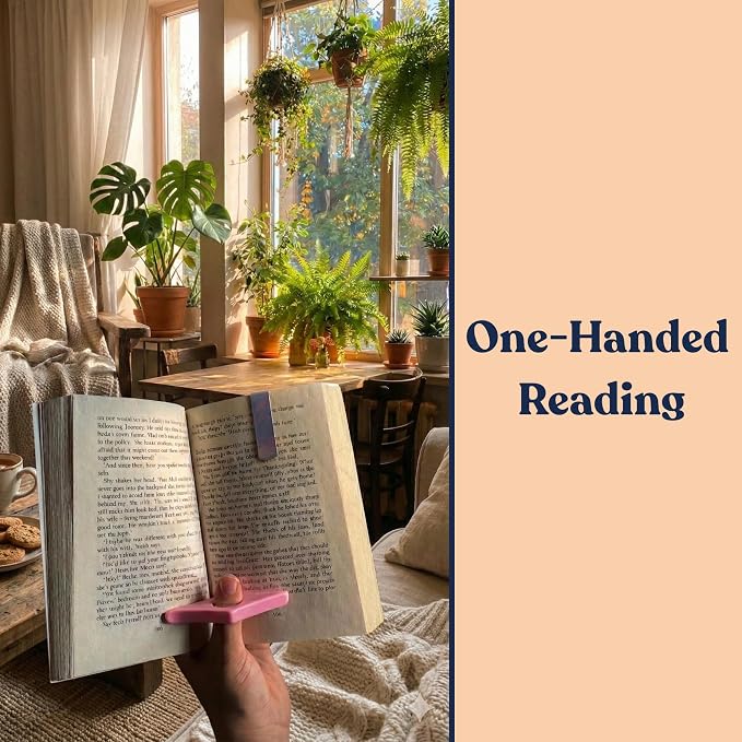 4 Piece Set: Wood Book Page Holder & 2 Magnetic Bookmarks - Ergonomic Thumb Book Opener - Ideal Reading Accessories & Gifts for Book Lovers