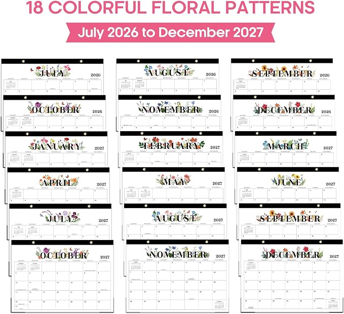 Desk Calendar 2026-2027, 18-Month Calendar Runs from July 2026 to December 2027, Large 17" x 12" Monthly Desktop & Wall Calendar for Home & Office - Soft Botanica