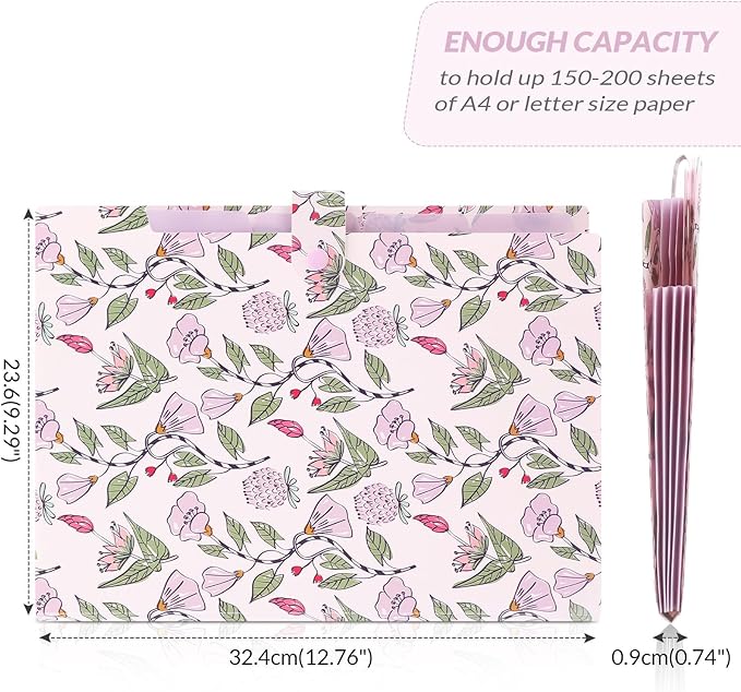 SKYDUE Accordion File Organizer, Floral Expanding File Folders with 5 Pockets, Cute Document Organizer for Paper Bills Receipt Storage, School Office & Hospital Supplies Letter/A4 Size Light Purple
