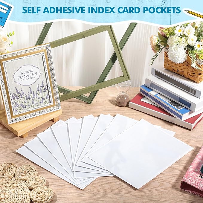 Outus 60 Pcs Self Adhesive Shop Ticket Holders Clear Plastic Sleeves Adhesive Pockets Work Order Job Ticket Holders for Back to School Student Label Home Office Posting Signs (11 x 8.5 Inch)