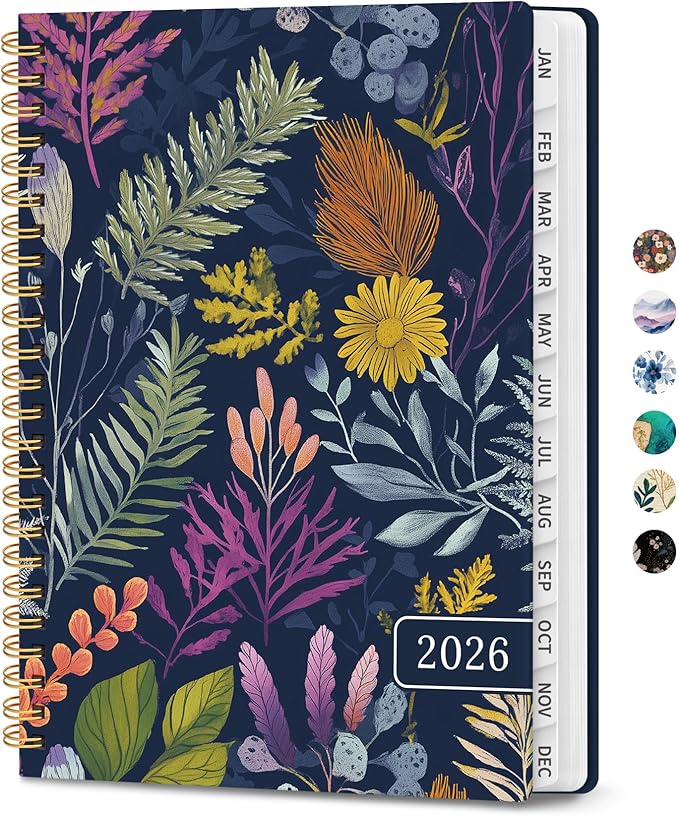 2026 Planner, Weekly and Monthly Planner for Women, January 2026 - December 2026, Hardcover 2026 Calendar Planner Book with Tabs, Inner Pocket, Spiral Bound, Perfect for Office Home School Supplies - A5 (6.3" x 8.5"), Flourish Foliage