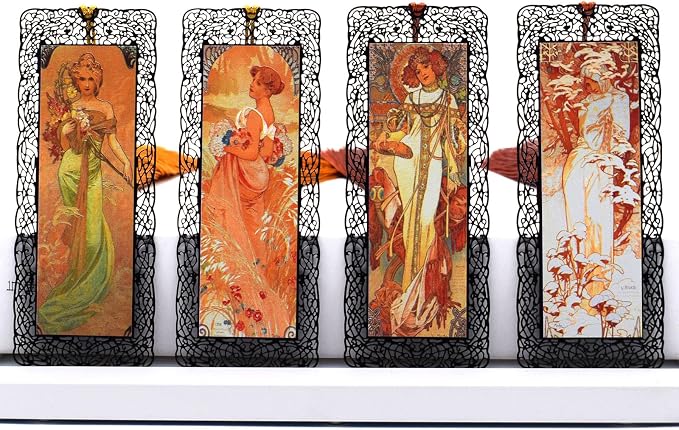 BLBMH Metal Bookmarks for Women Alphonse Mucha Birthday Christmas Gifts Unique Mother's Day Teacher Appreciation Gifts for Book Lovers Friends Readers - Autumn