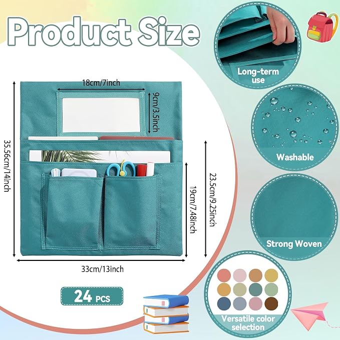 gisgfim 24 Pcs Small Chair Pockets for Classroom 13 x 14 Inch Bag with Name Tag Multi Pockets Chairsback Pouch Organizer for Student Kindergarten Elementary Daycare (Boho)