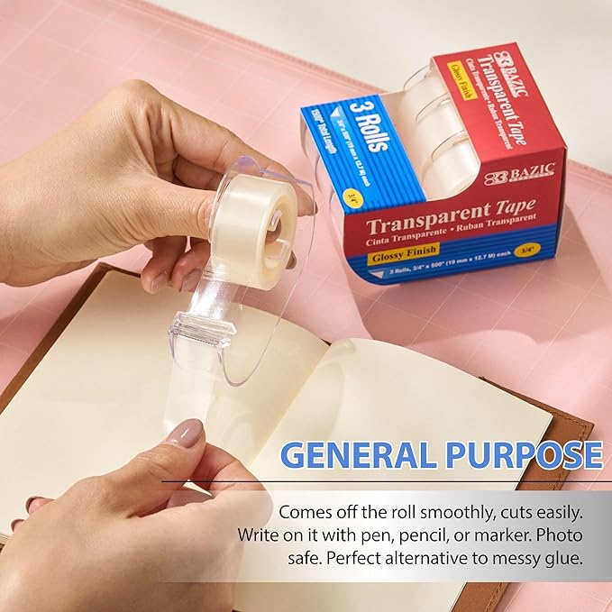 BAZIC PRODUCTS Transparent Tape, 3 Rolls, 0.75" x 500" Each